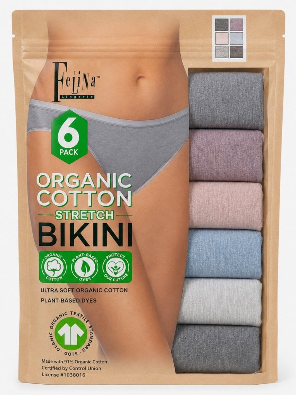 Felina Women’s Organic Bikini Panties 6-Pack
